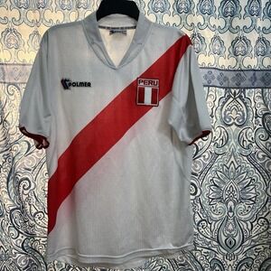 Rare Vintage 90s Polmer Peru Soccer Jersey Red White Mens Size Small